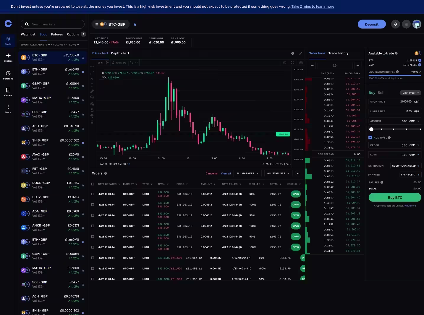 advanced trade screen