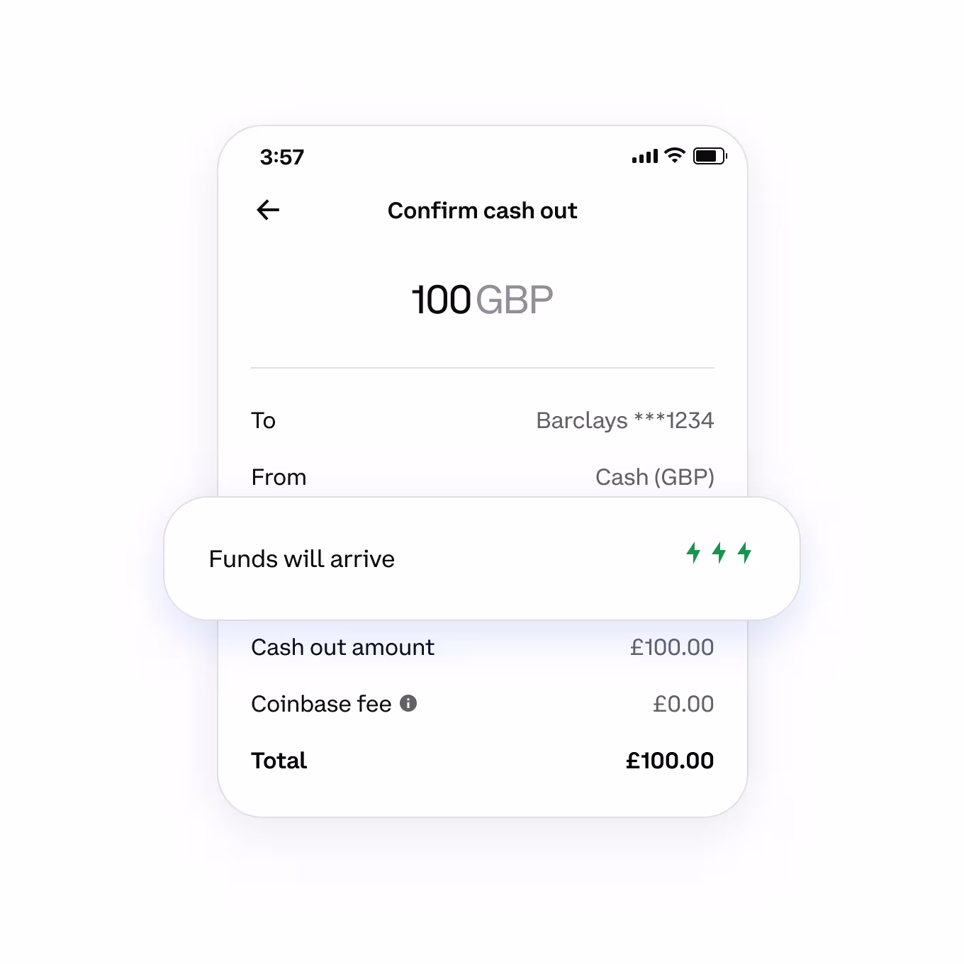 card showing confirm cash out of 100 GBP